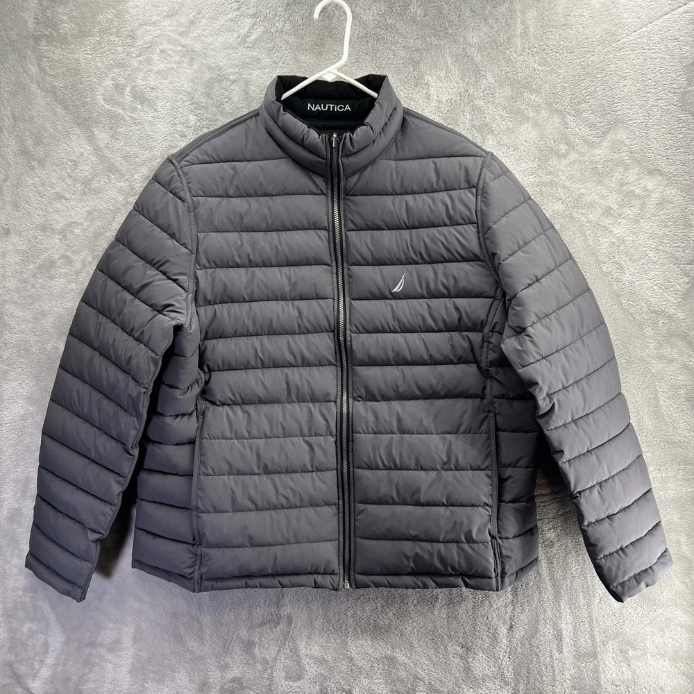 Nautica Quilted Puffer Jacket Mens Polyester Full-Zip Long Sleeve Grey XXL EUC!